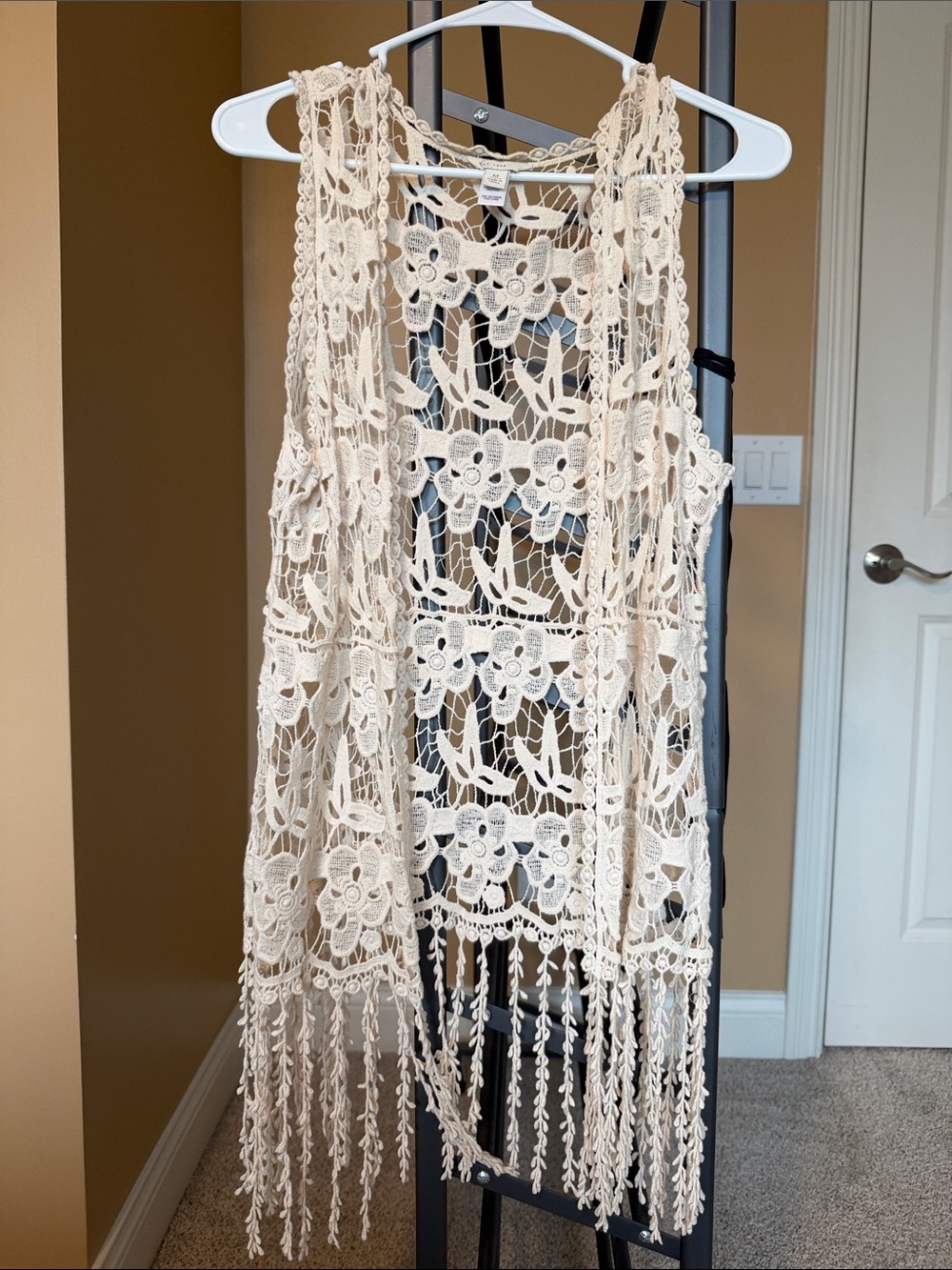 Beige Crochet Fringe Vest